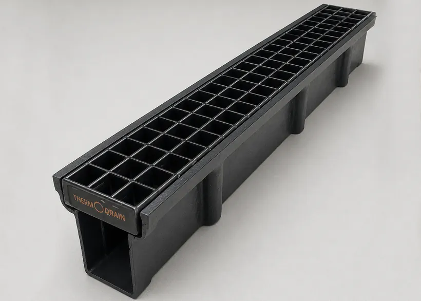 FRP drain channel section with grating