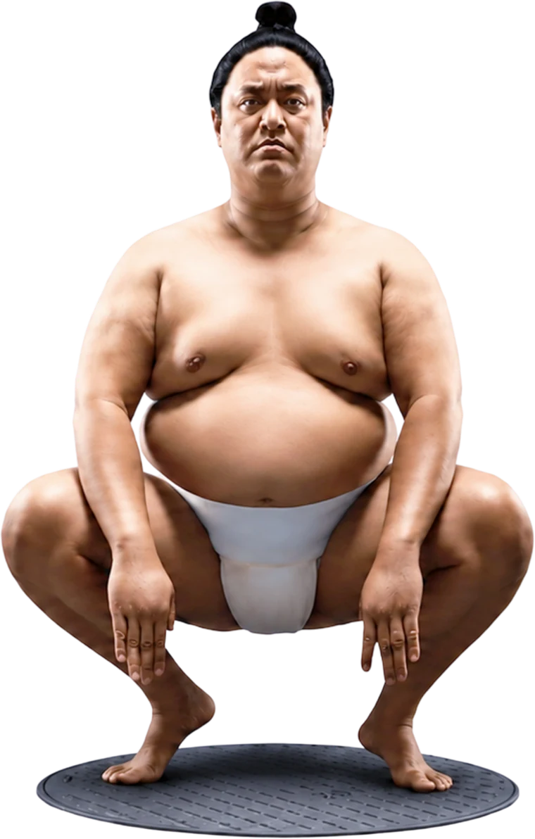 Sumo wrestler squatting on a THERMODRAIN composite cover
