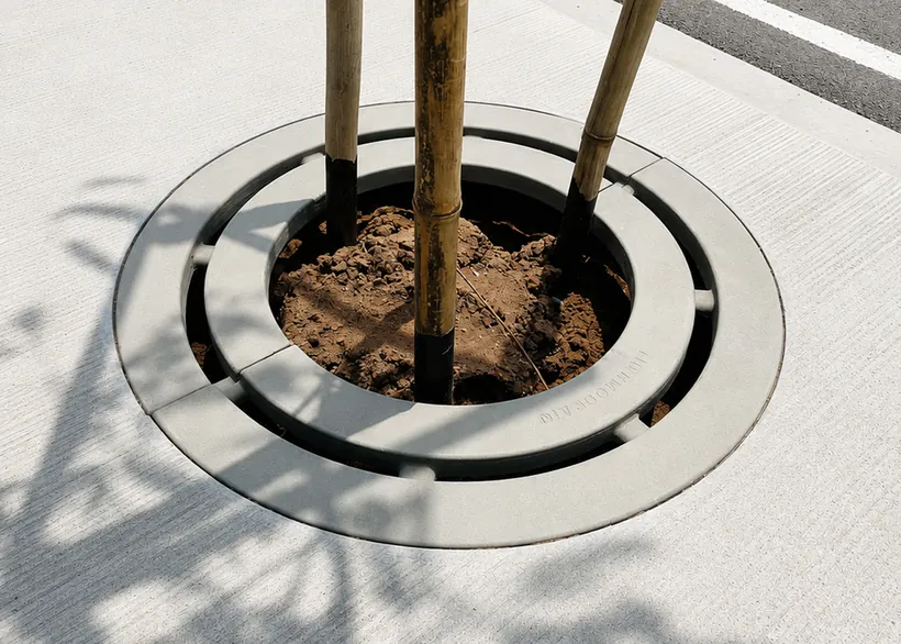 Round tree grating, concentric rings