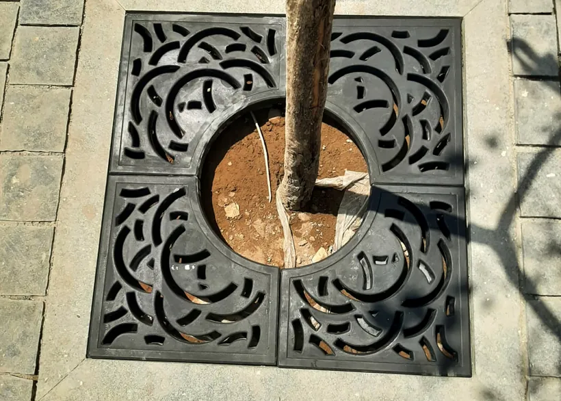 Square four-piece tree grating installed